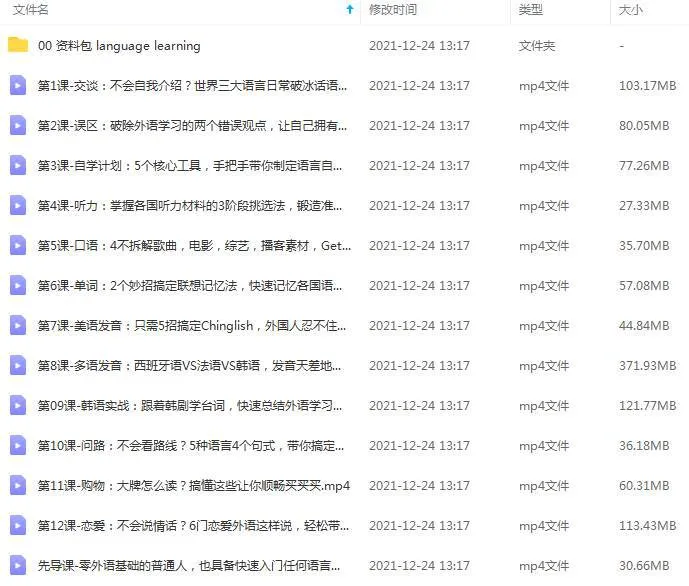《零基础掌握多国语言学习法,12节课让外语飙起来》视频[MP4/883.97MB]百度云网盘下载
