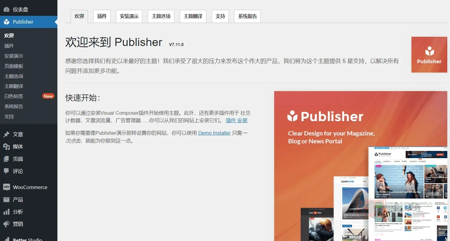 Publisher Pro 7.12.0汉化中文版|杂志报纸博客多合一WordPress主题