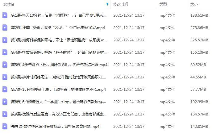 [技能提升]《修炼美背天鹅颈，轻松显高5厘米，修炼完美身形曲线》[9课(MP4视频)资料合集]【百度云网盘下载】