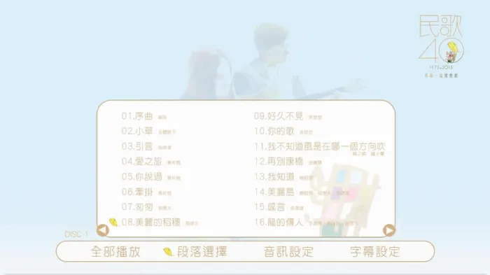 [BD台湾演唱会][中国台湾群星 民歌四十 Min Ge Si Shi 2015 演唱会][BDMV 2BD][85.2G][百度网盘]