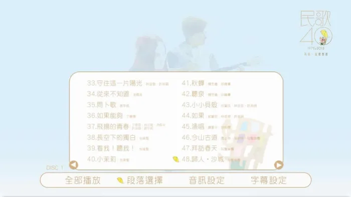 [BD台湾演唱会][中国台湾群星 民歌四十 Min Ge Si Shi 2015 演唱会][BDMV 2BD][85.2G][百度网盘]