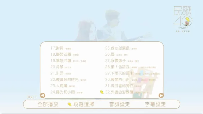 [BD台湾演唱会][中国台湾群星 民歌四十 Min Ge Si Shi 2015 演唱会][BDMV 2BD][85.2G][百度网盘]