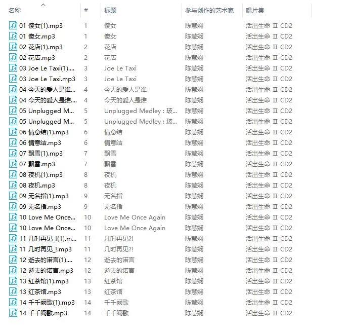 专题音乐[中国香港女歌手]《陈慧娴-活出生命 II 演唱会》[MP3][525MB][百度网盘]