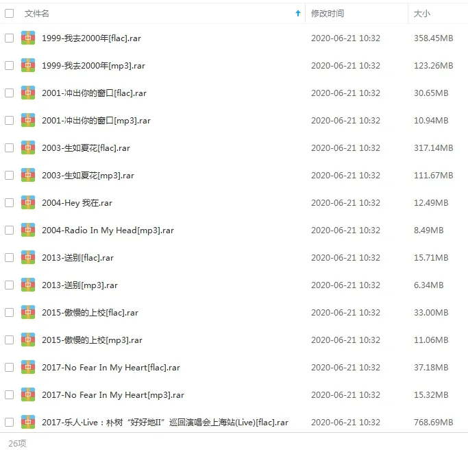 朴树歌曲合集百度云网盘下载(1999-2019年13张专辑单曲)[FLACMP33.85GB]