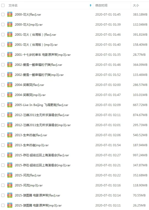 汪峰歌曲合集百度云网盘下载(2000-2020年专辑单曲)[FLACMP37.54GB]