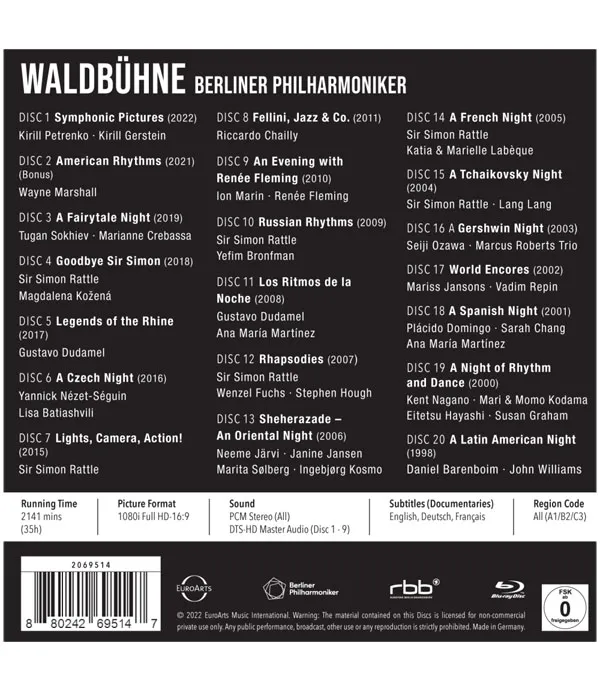 [BD欧美演唱会][Waldbuehne – Berliner Philharmoniker 1998-2022 (Box Set) (2022) 20xBlu-ray][BDMV 20BD][440.7GB][百度网盘]