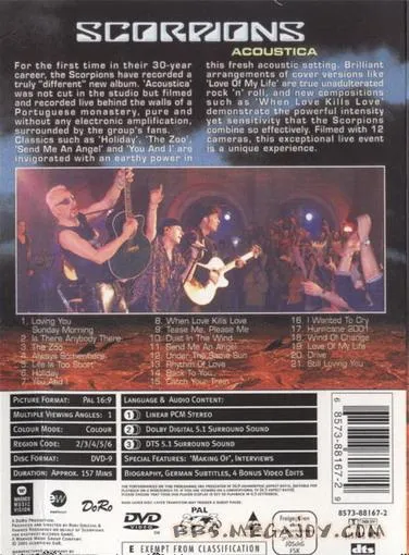 [DVD欧美演唱会][蝎子乐团 Scorpions Acoustica live in Lisboa 2001里斯不插电演唱会][DVD ISO][4.36G][百度网盘]