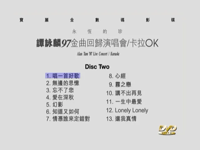 [DVD香港演唱会][谭咏麟 – 永恒的珍97金曲回归演唱会1997 双角度 Karaoke 卡拉OK][2DVD ISO][7.63G][百度网盘]