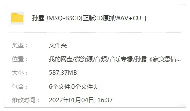音乐专辑《寂寞思情》孙露（14首歌曲）WAV+CUE/音频合集【百度云网盘下载】