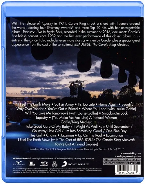 [BD欧美演唱会]卡洛金 织锦画: 海德公园现场实况 Carole King Tapestry Live in Hyde Park 2016[BDMV][16.7GB][百度网盘]
