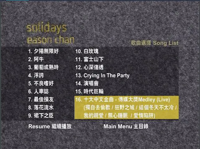 [DVD音乐专辑碟][陈奕迅 – SOLIDAYS_EASON_CHAN][DVD-ISO][4.29G][百度网盘]